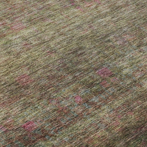 HomeRoots 8' Artichoke Green & Pink Abstract Round Rug - Washable, UV Protected, Perfect for High-Traffic Homes 688114
