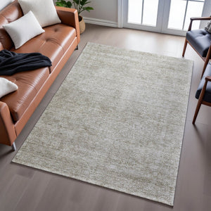 HomeRoots 5' Stylish Linen and Ivory Abstract Area Rug - Washable, UV Resistant, Ideal for High-Traffic Homes 688119