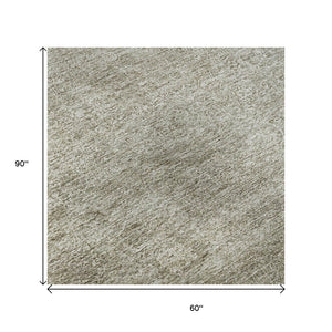 HomeRoots 5' Stylish Linen and Ivory Abstract Area Rug - Washable, UV Resistant, Ideal for High-Traffic Homes 688119