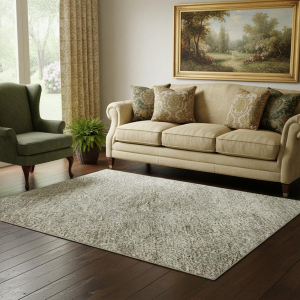 HomeRoots 5' Stylish Linen and Ivory Abstract Area Rug - Washable, UV Resistant, Ideal for High-Traffic Homes 688119