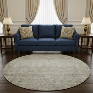 HomeRoots 8' Washable Round Rug in Soft Linen & Ivory - UV-Protected, Stain-Resistant, Perfect for High-Traffic Areas 688120