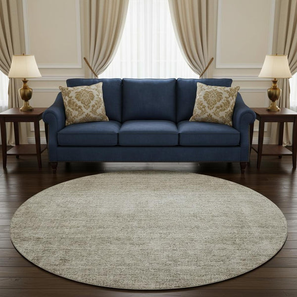 HomeRoots 8' Washable Round Rug in Soft Linen & Ivory - UV-Protected, Stain-Resistant, Perfect for High-Traffic Areas 688120