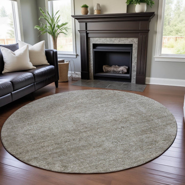 HomeRoots 8' Washable Round Rug in Soft Linen & Ivory - UV-Protected, Stain-Resistant, Perfect for High-Traffic Areas 688120