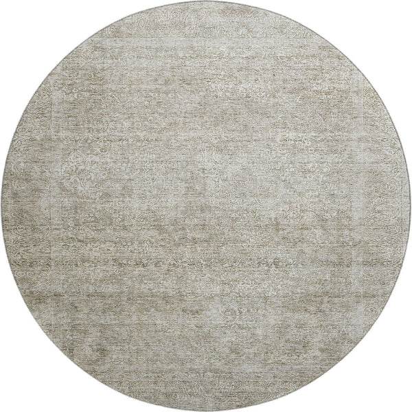 HomeRoots 8' Washable Round Rug in Soft Linen & Ivory - UV-Protected, Stain-Resistant, Perfect for High-Traffic Areas 688120