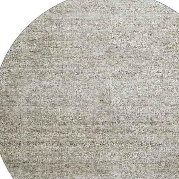 HomeRoots 8' Washable Round Rug in Soft Linen & Ivory - UV-Protected, Stain-Resistant, Perfect for High-Traffic Areas 688120