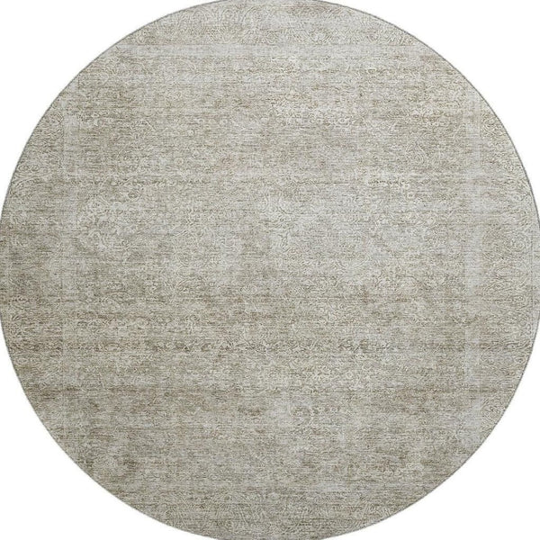 HomeRoots 8' Washable Round Rug in Soft Linen & Ivory - UV-Protected, Stain-Resistant, Perfect for High-Traffic Areas 688120