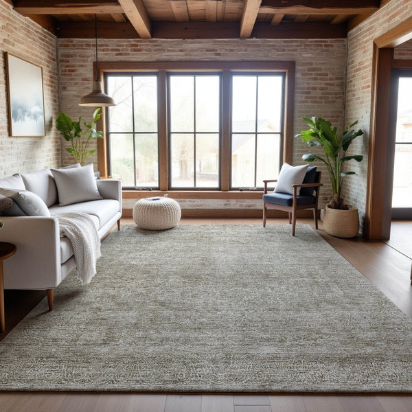 HomeRoots 8' X 10' Linen and Ivory Abstract Area Rug - Durable, Washable, UV-Protected for High-Traffic Rooms 688121