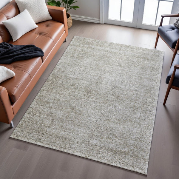 HomeRoots 8' X 10' Linen and Ivory Abstract Area Rug - Durable, Washable, UV-Protected for High-Traffic Rooms 688121