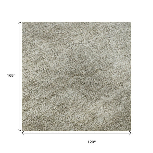 HomeRoots 10' X 14' Stylish Washable Area Rug in Linen & Ivory Abstract Design with UV Protection & Durability 688123