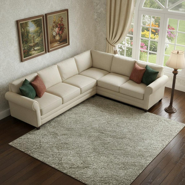 HomeRoots 10' X 14' Stylish Washable Area Rug in Linen & Ivory Abstract Design with UV Protection & Durability 688123