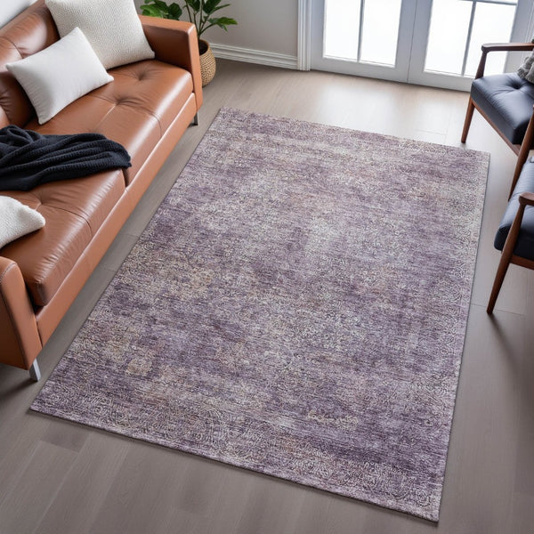 HomeRoots 5' X 8' Abstract Plum And Ivory Area Rug - Stain Resistant, UV Protected, Machine-Washable Elegance 688125