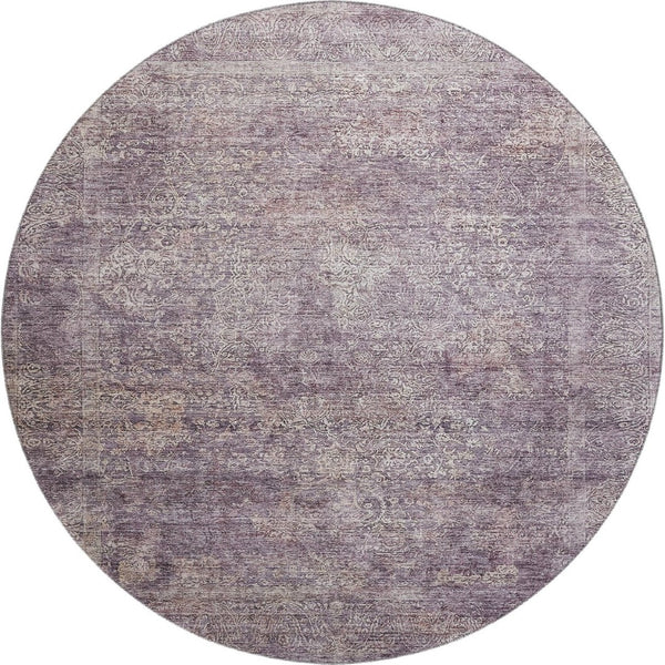 HomeRoots 8' Plum And Ivory Abstract Washable Round Rug - Stylish, Durable, UV-Protected for All Spaces! 688126