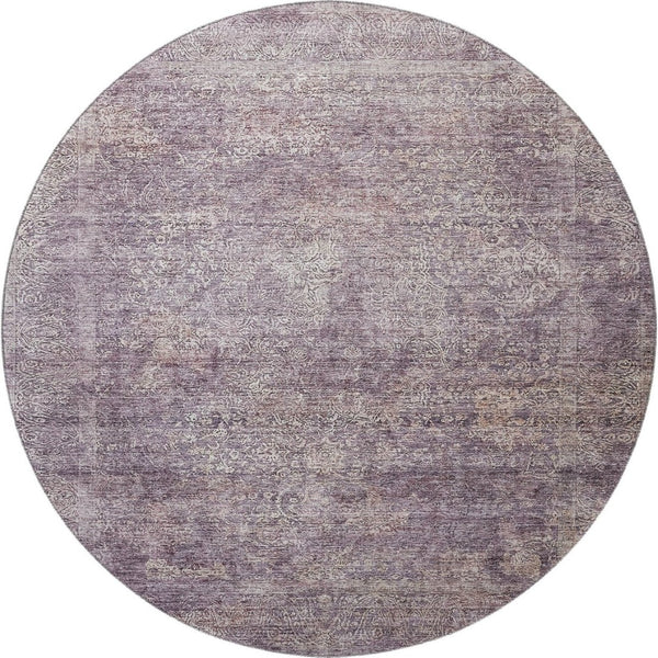 HomeRoots 8' Plum And Ivory Abstract Washable Round Rug - Stylish, Durable, UV-Protected for All Spaces! 688126