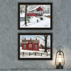 English Elm Trendy Decor 4u Billy Jacobs Two Piece Pastoral Barn Art Black Framed Wall Set B067P255227