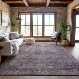 HomeRoots 10' X 14' Modern Plum & Ivory Abstract Washable Area Rug with UV Protection for Busy Homes 688129