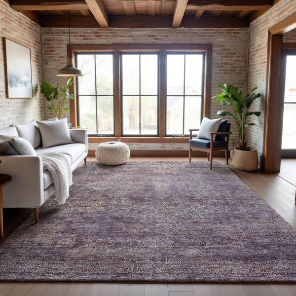 HomeRoots 10' X 14' Modern Plum & Ivory Abstract Washable Area Rug with UV Protection for Busy Homes 688129