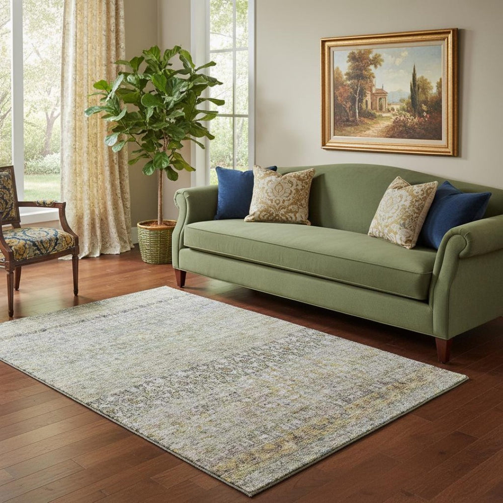 HomeRoots 5' X 8' Abstract Aqua Gold Gray Area Rug - Washable, Stain Resistant & UV Protected for Modern Homes 688131