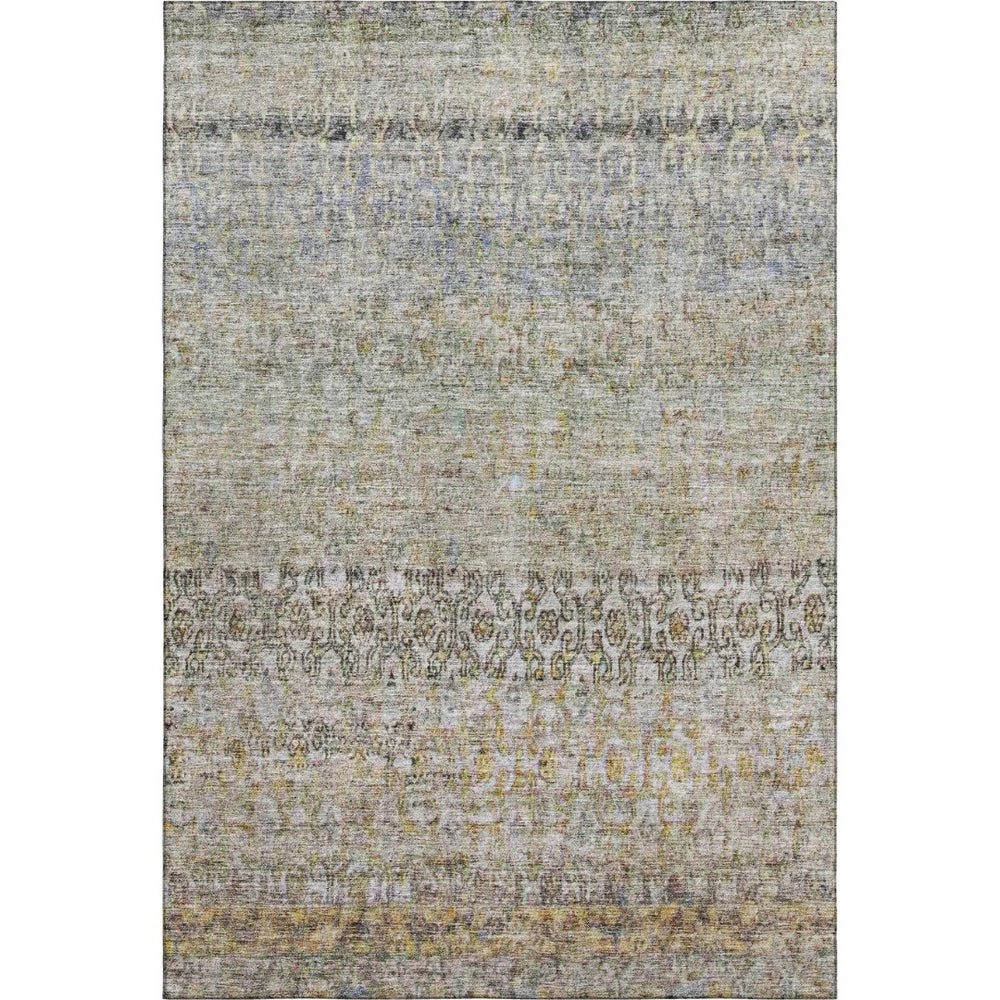 HomeRoots 5' X 8' Abstract Aqua Gold Gray Area Rug - Washable, Stain Resistant & UV Protected for Modern Homes 688131
