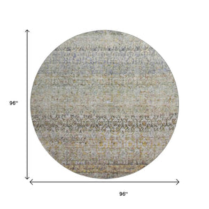 HomeRoots 8' Contemporary Aqua Gold Gray Washable Round Rug with UV Protection & Stain Resistance for Home 688132