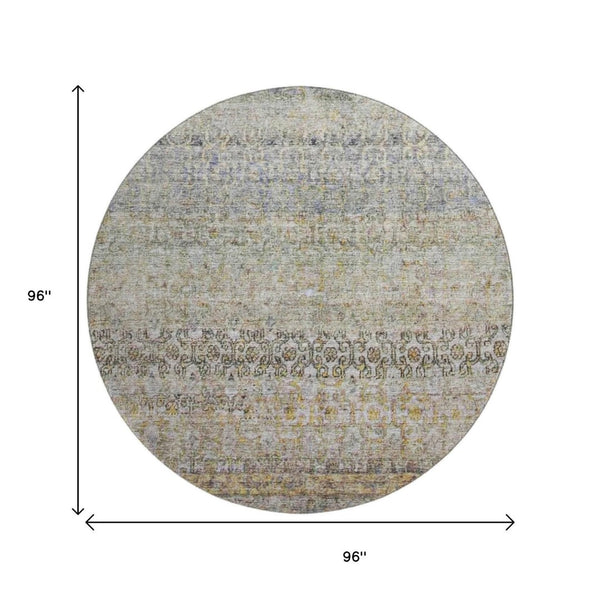 HomeRoots 8' Contemporary Aqua Gold Gray Washable Round Rug with UV Protection & Stain Resistance for Home 688132