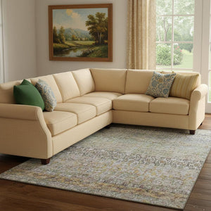 HomeRoots 8' X 10' Stylish Aqua Gold Gray Abstract Area Rug - Washable, UV Protected, Perfect for Busy Homes! 688133