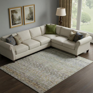 HomeRoots 9' X 12' Aqua Gold Gray Abstract Washable Area Rug – Durable, Stylish, UV Protected for Modern Homes! 688134