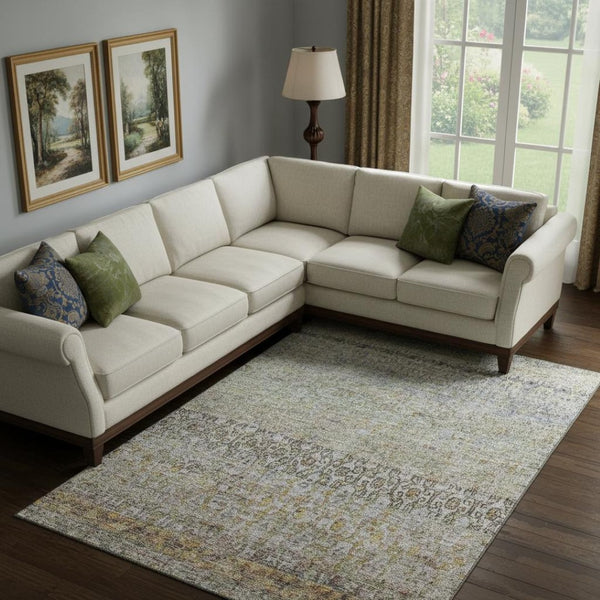 HomeRoots 10' Aqua, Gold & Gray Abstract Washable Area Rug - UV Resistant, Pet-Friendly, Stylish Durability! 688135