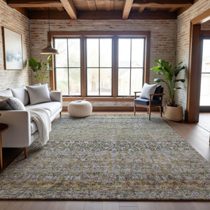 HomeRoots 10' Aqua, Gold & Gray Abstract Washable Area Rug - UV Resistant, Pet-Friendly, Stylish Durability! 688135