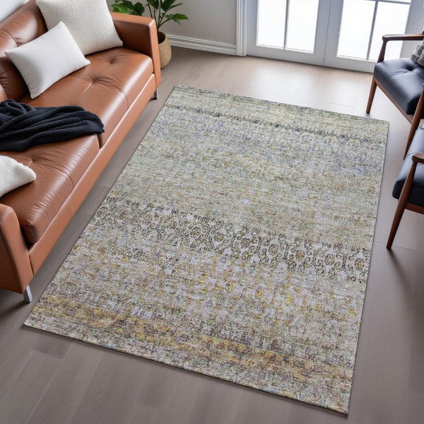 HomeRoots 10' Aqua, Gold & Gray Abstract Washable Area Rug - UV Resistant, Pet-Friendly, Stylish Durability! 688135
