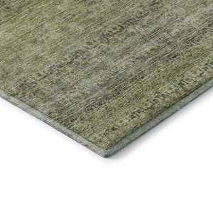 HomeRoots 8' Stylish Artichoke Green, Gray & Beige Striped Washable Round Rug with UV Protection & Durability 688138