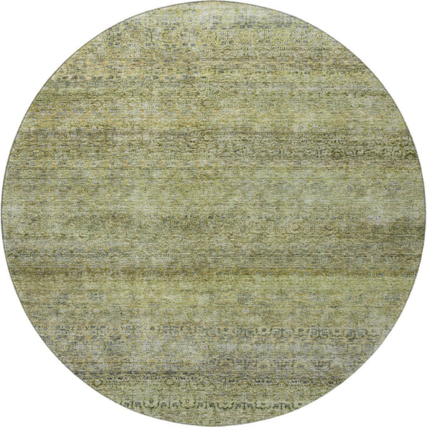 HomeRoots 8' Stylish Artichoke Green, Gray & Beige Striped Washable Round Rug with UV Protection & Durability 688138