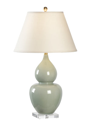 Chelsea House Fulton Double-Gourd Vase Lamp In Green Crackle Glaze With Acrylic Base, Brass Accents & Linen Shade 68814