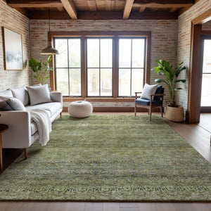 HomeRoots 9' X 12' Elegant Striped Area Rug in Artichoke Green, Gray & Beige - Washable, UV Protected & Durable 688140