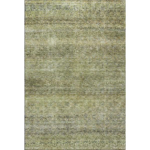 HomeRoots 9' X 12' Elegant Striped Area Rug in Artichoke Green, Gray & Beige - Washable, UV Protected & Durable 688140