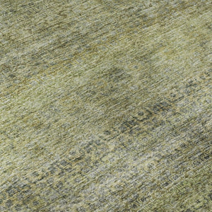 HomeRoots 9' X 12' Elegant Striped Area Rug in Artichoke Green, Gray & Beige - Washable, UV Protected & Durable 688140