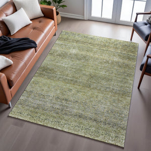 HomeRoots 9' X 12' Elegant Striped Area Rug in Artichoke Green, Gray & Beige - Washable, UV Protected & Durable 688140