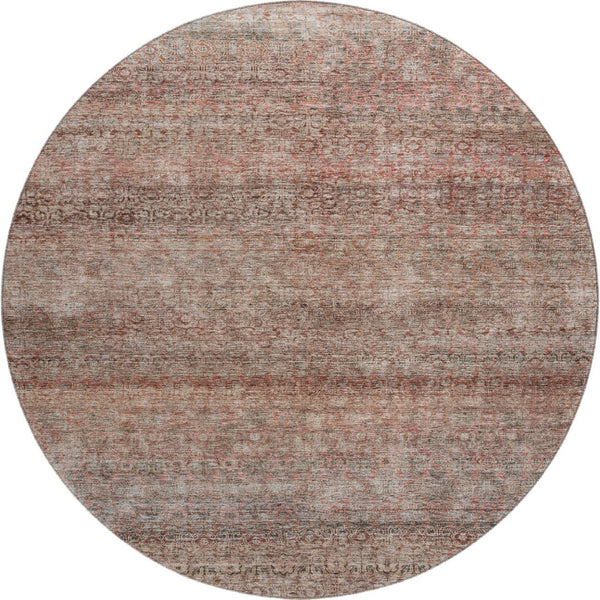 HomeRoots 8' Coral Gray and Silver Striped Washable Round Rug with UV Protection for Easy Care and Style 688144