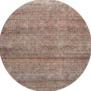 HomeRoots 8' Coral Gray and Silver Striped Washable Round Rug with UV Protection for Easy Care and Style 688144