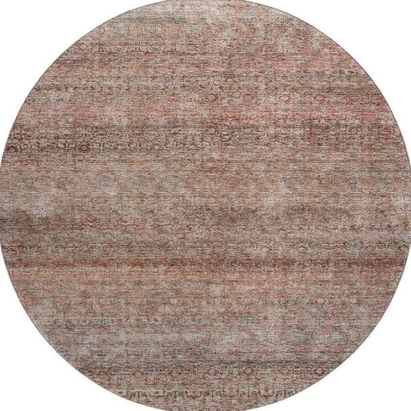 HomeRoots 8' Coral Gray and Silver Striped Washable Round Rug with UV Protection for Easy Care and Style 688144