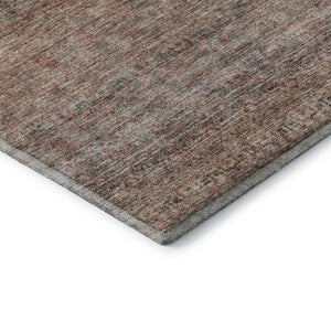 HomeRoots 9' X 12' Coral Gray and Silver Striped Area Rug - Washable, UV-Protected, Durable for High-Traffic Spaces 688146