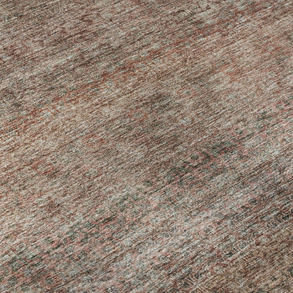 HomeRoots 9' X 12' Coral Gray and Silver Striped Area Rug - Washable, UV-Protected, Durable for High-Traffic Spaces 688146
