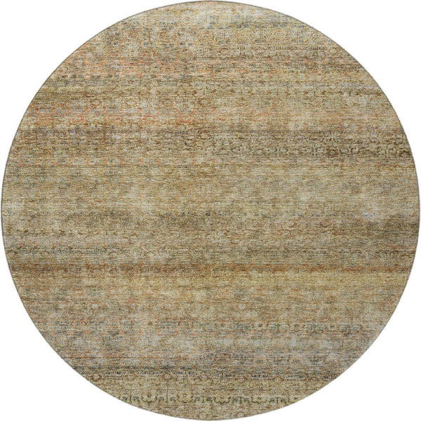 HomeRoots 8' Wheat Gray Striped Washable Round Rug with UV Protection, Stain-Resistant, Ideal for Homes 688150