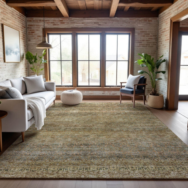 HomeRoots 10' Wheat Gray & Beige Striped Area Rug - Washable, Stain-Resistant, UV Protected for Busy Homes 688153