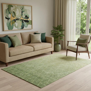 HomeRoots 5' X 8' Artichoke Green Geometric Area Rug with Gold Accents - Washable, UV Protected, Durable Design 688155