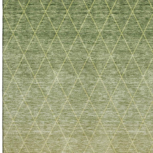 HomeRoots 5' X 8' Artichoke Green Geometric Area Rug with Gold Accents - Washable, UV Protected, Durable Design 688155