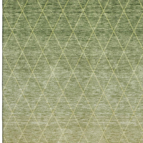 HomeRoots 5' X 8' Artichoke Green Geometric Area Rug with Gold Accents - Washable, UV Protected, Durable Design 688155