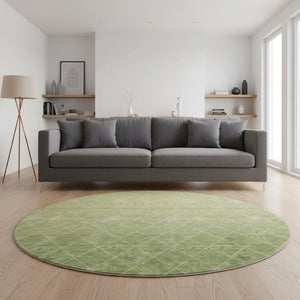 HomeRoots 8' Artichoke Green and Gold Geometric Washable Round Rug – Durable, UV-Protected, Easy-Care Style 688156