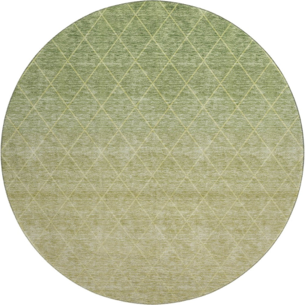 HomeRoots 8' Artichoke Green and Gold Geometric Washable Round Rug – Durable, UV-Protected, Easy-Care Style 688156