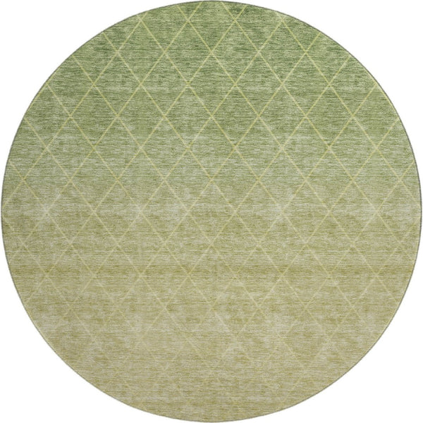 HomeRoots 8' Artichoke Green and Gold Geometric Washable Round Rug – Durable, UV-Protected, Easy-Care Style 688156