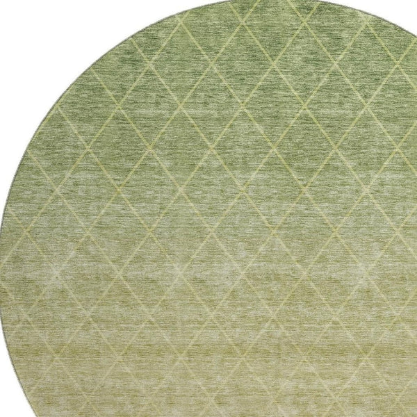 HomeRoots 8' Artichoke Green and Gold Geometric Washable Round Rug – Durable, UV-Protected, Easy-Care Style 688156